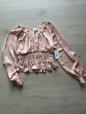 She + Sky Blush Pink Smocked Cropped Peasant Top